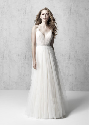 Beaded Ivory Polka Dot Tulle Tie Back Wedding Dress